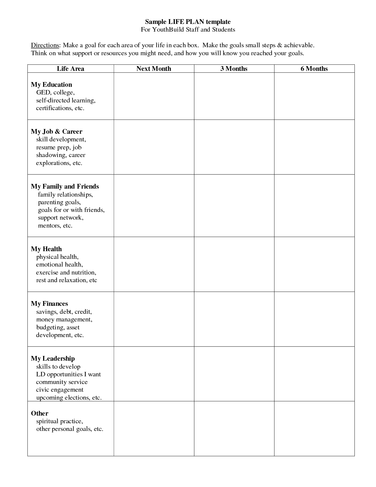 Goals Life Plan Template