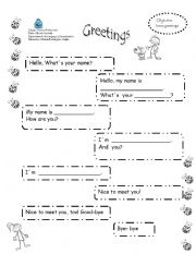 Greetings ESL Dialogue Worksheet