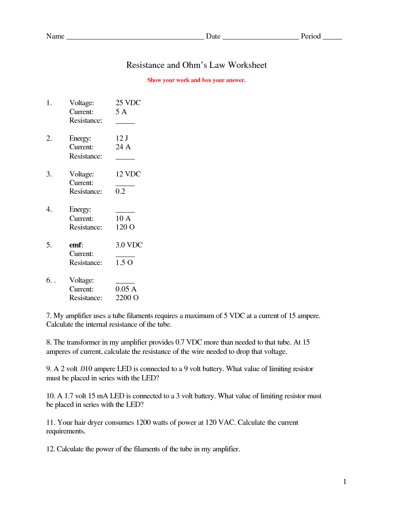 15 Ohms Law Practice Worksheet Worksheeto