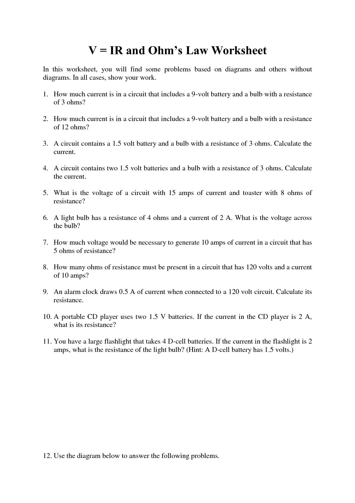 Ohms Law Worksheets