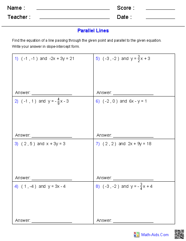 Parallel and Perpendicular Lines Worksheet Answers