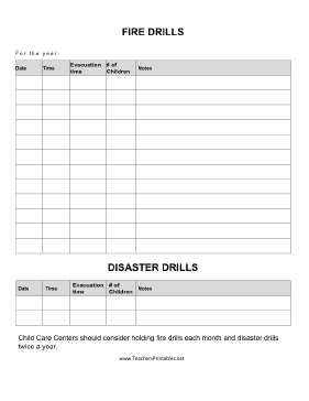 Printable Fire Drill Log