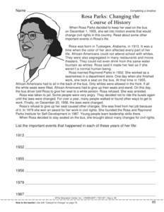 Rosa Parks Timeline Worksheet