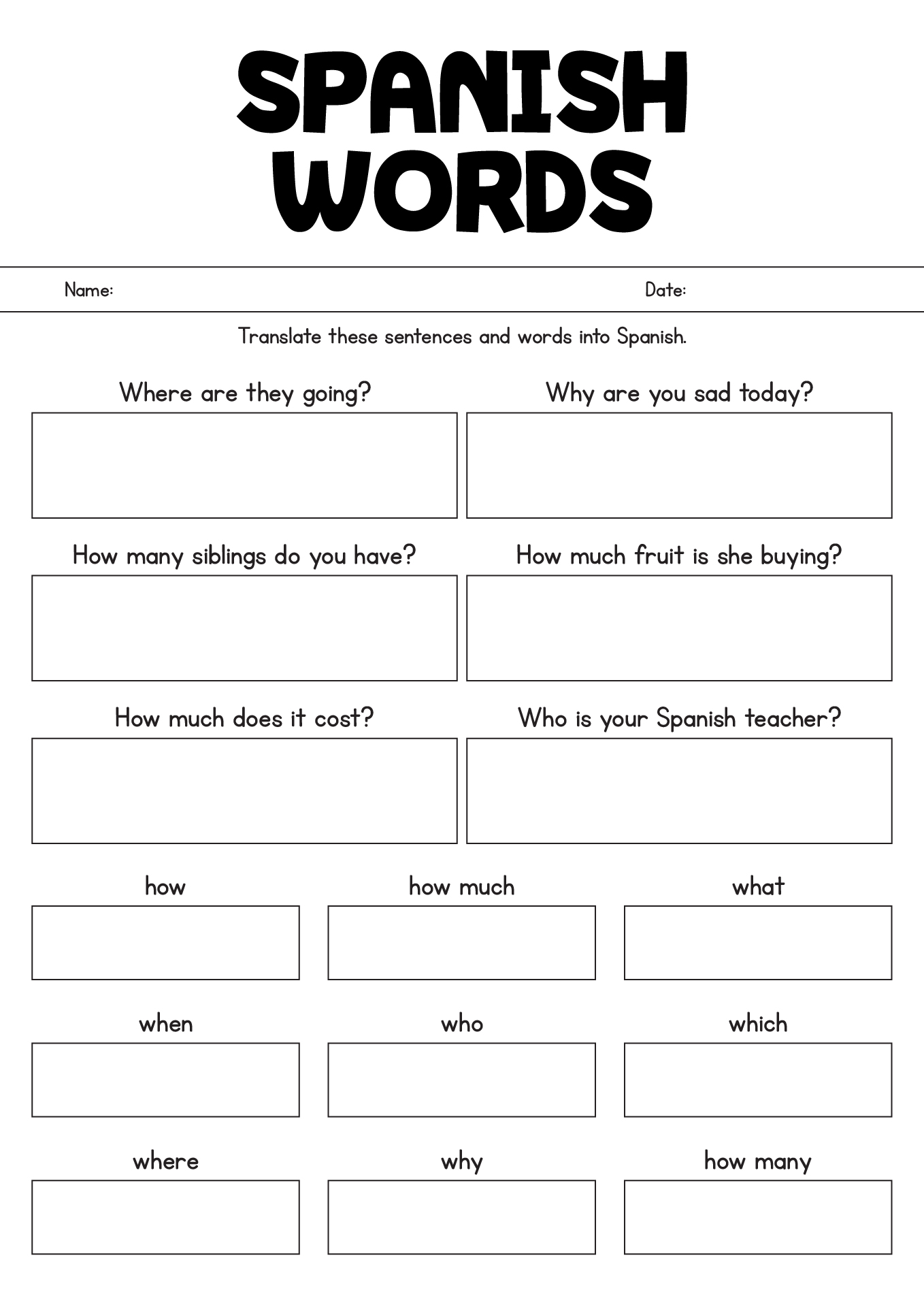 11 Printable Spanish Vocabulary Worksheets Worksheeto