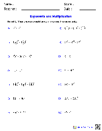 Multiplication With Exponents Worksheet