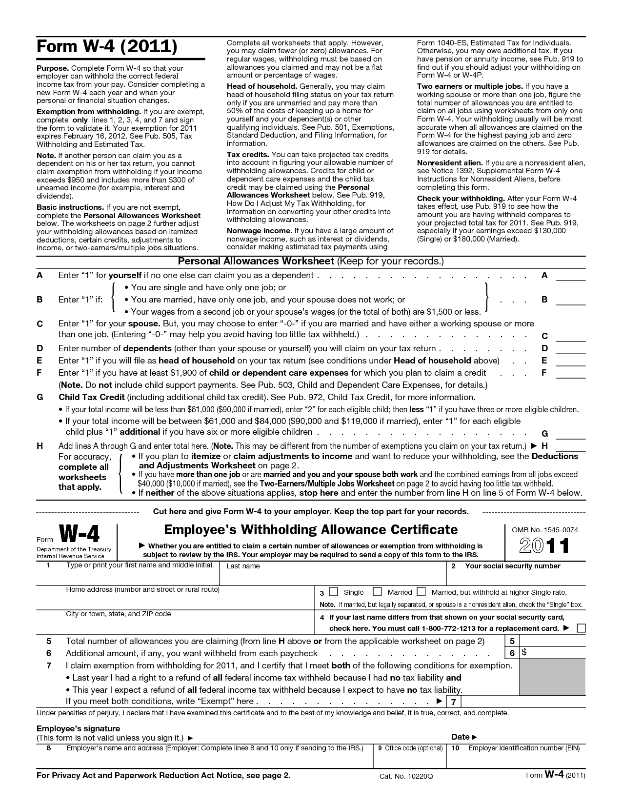 W 4 Federal Tax Form