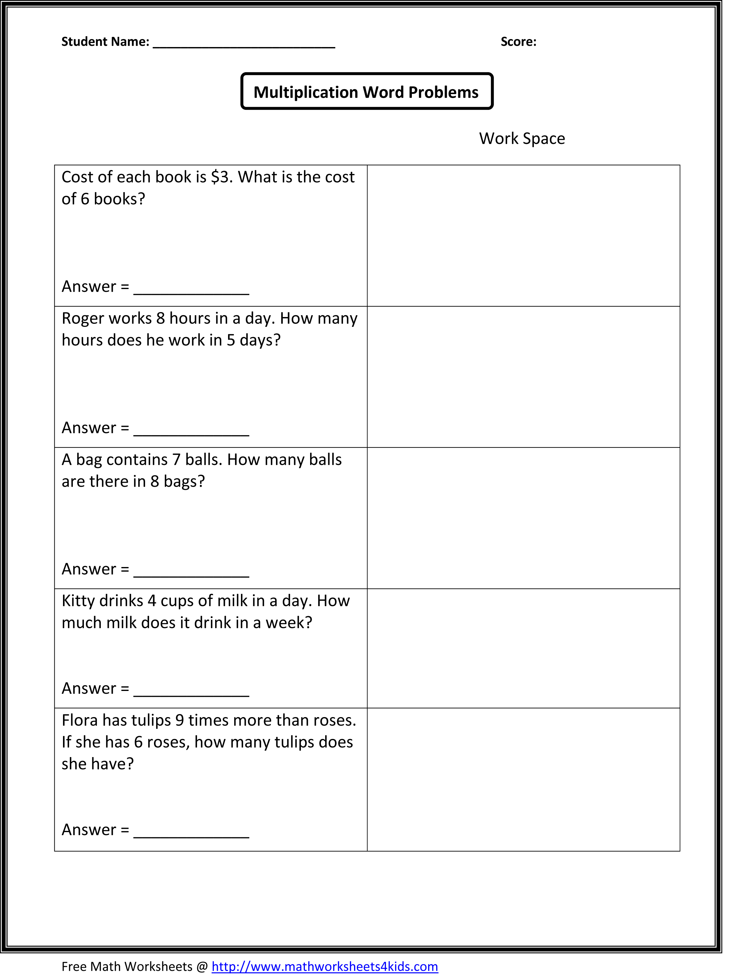 2nd Grade Math Word Problems Worksheets