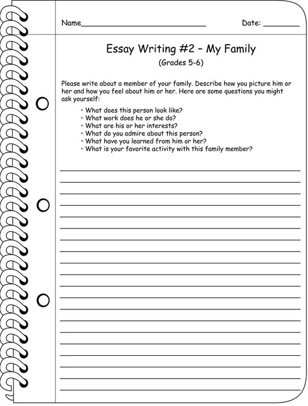 6th Grade Essay-Writing Worksheet Printable