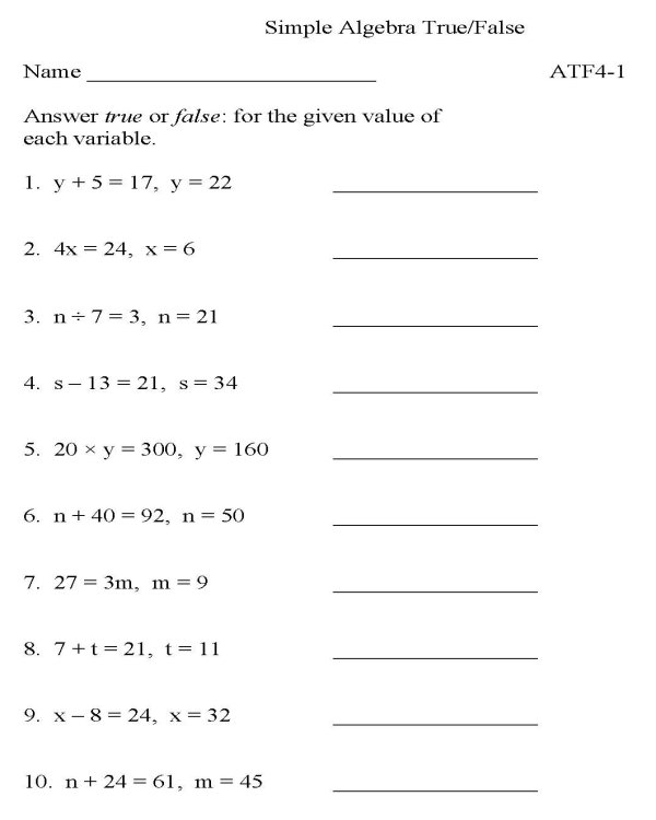 9th Grade Algebra Math Worksheets Printable