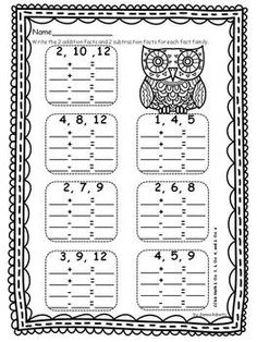 Addition and Subtraction Fact Family Worksheets