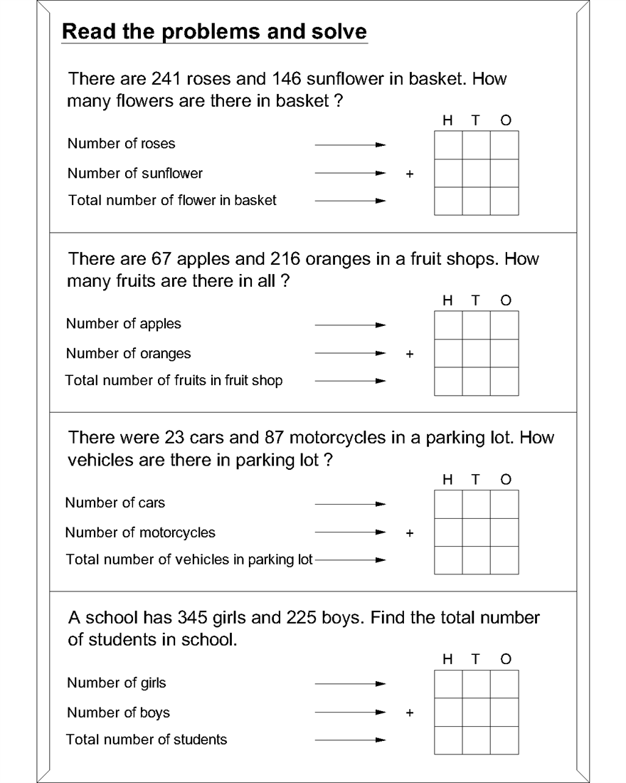 Addition Word Problem Worksheet