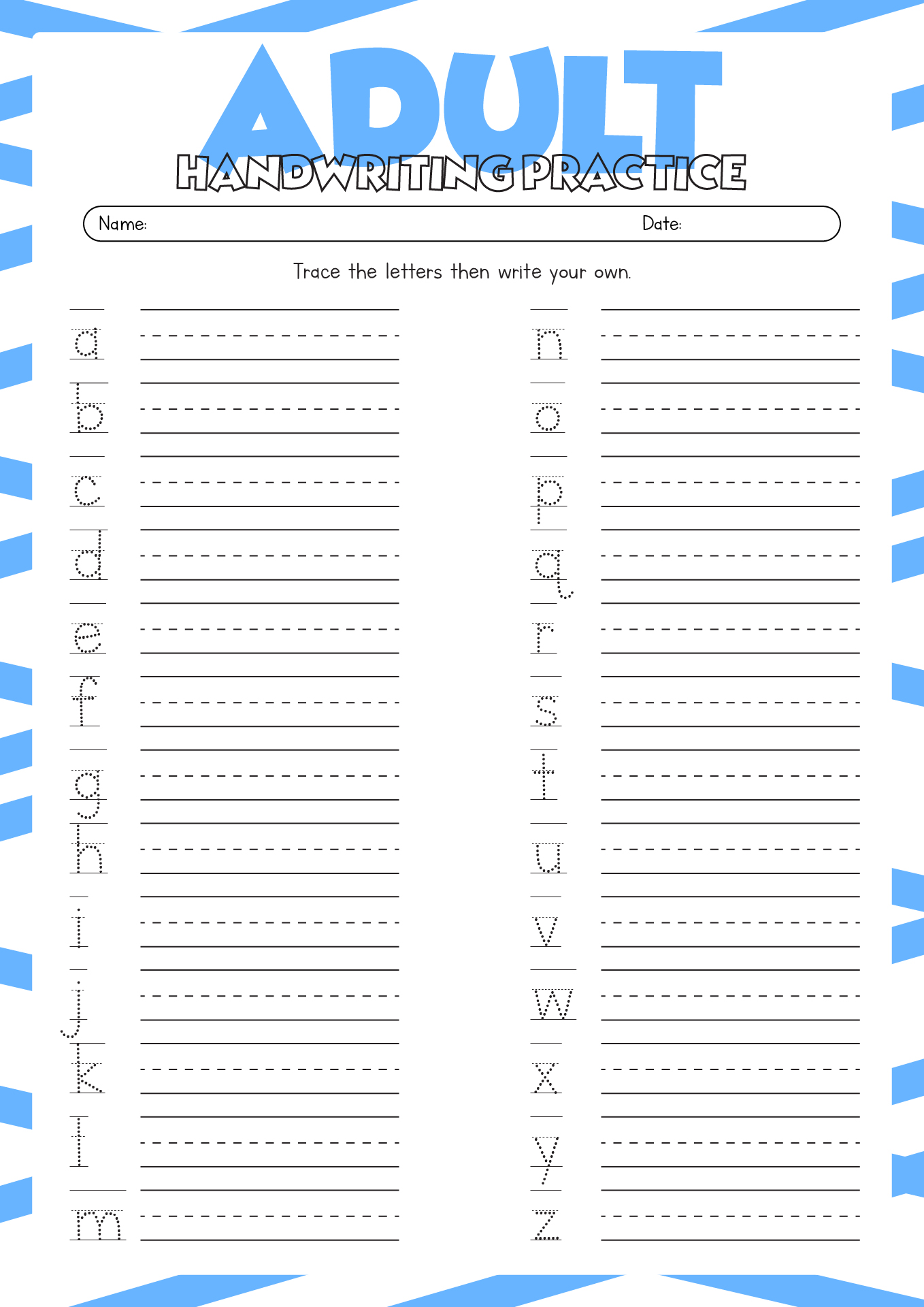 Adult Handwriting Practice Worksheets