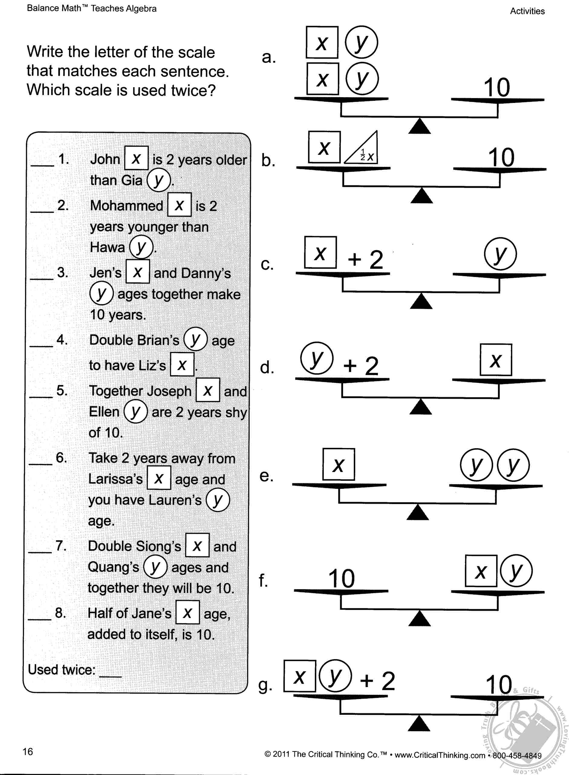 Balance Scale Equations Math Problems