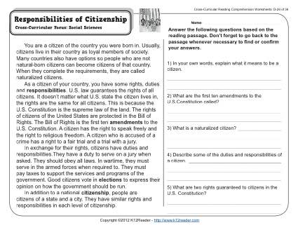 Citizen Rights and Responsibilities Worksheet