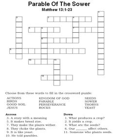 Crossword Puzzle of the Sower Parable