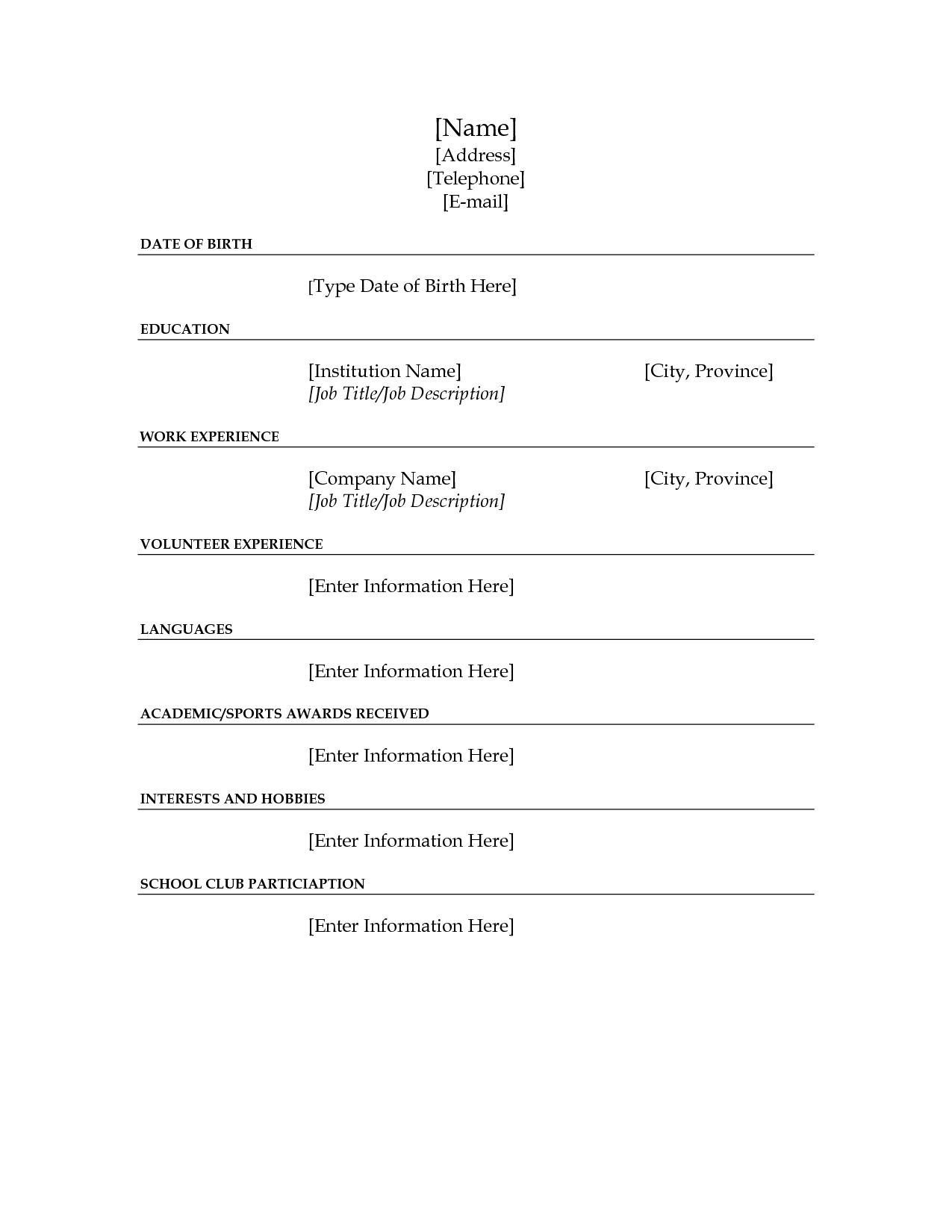 resume worksheet