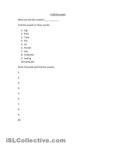 Find the Vowels Worksheets