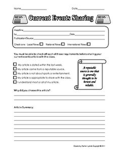 High School Current Events Worksheets