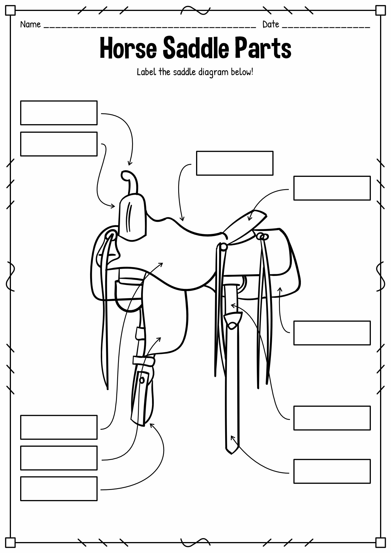 Horse Saddle Parts Worksheet