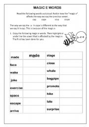 Magic Silent E Worksheet