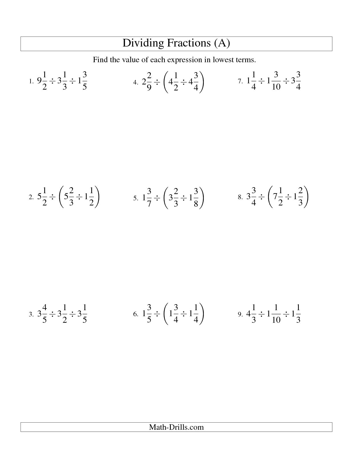 Middle School Math Fraction Worksheets