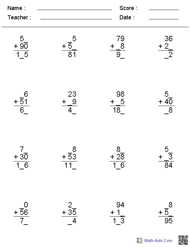 Missing Number Addition Worksheets