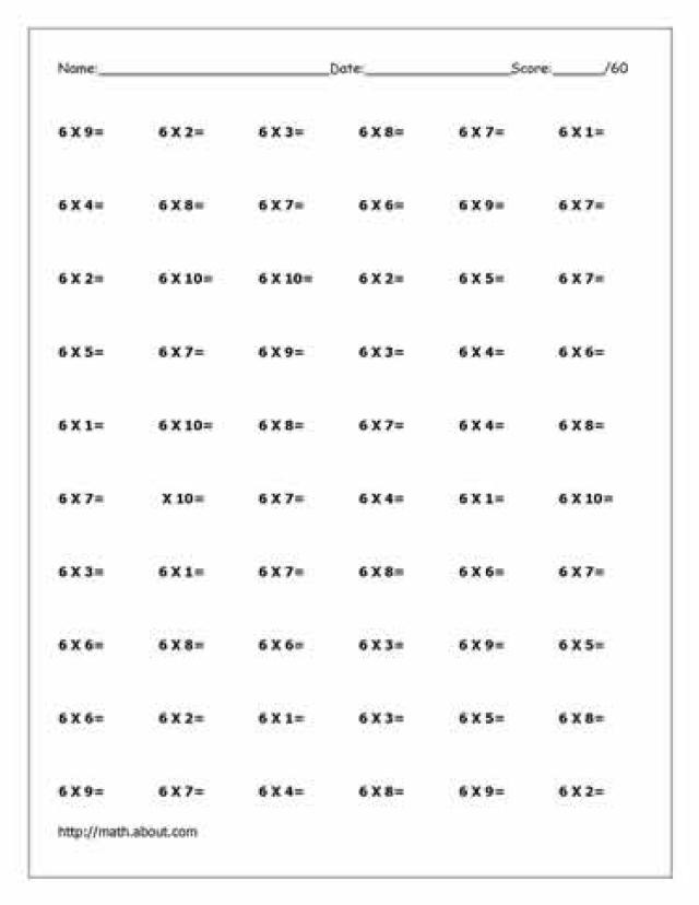 Multiplication Worksheets 6 Times Tables