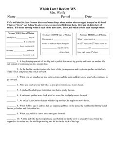 Newtons Laws of Motion Worksheets