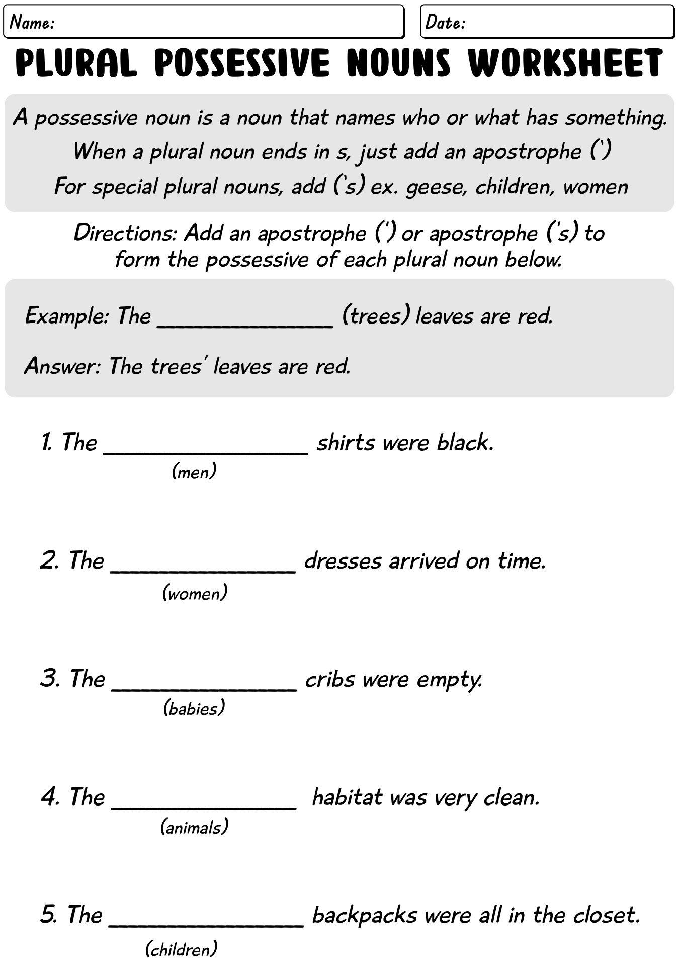 17 Free Possessive Nouns Printable Worksheets Worksheeto