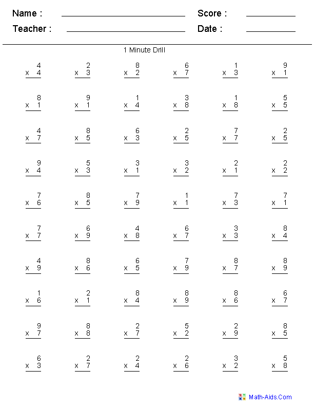 Printable Multiplication Worksheets Grade