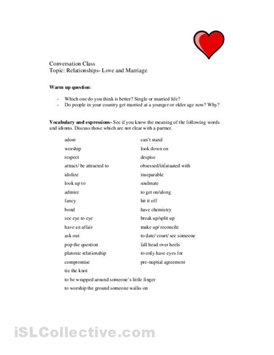 Printable Relationship Worksheets