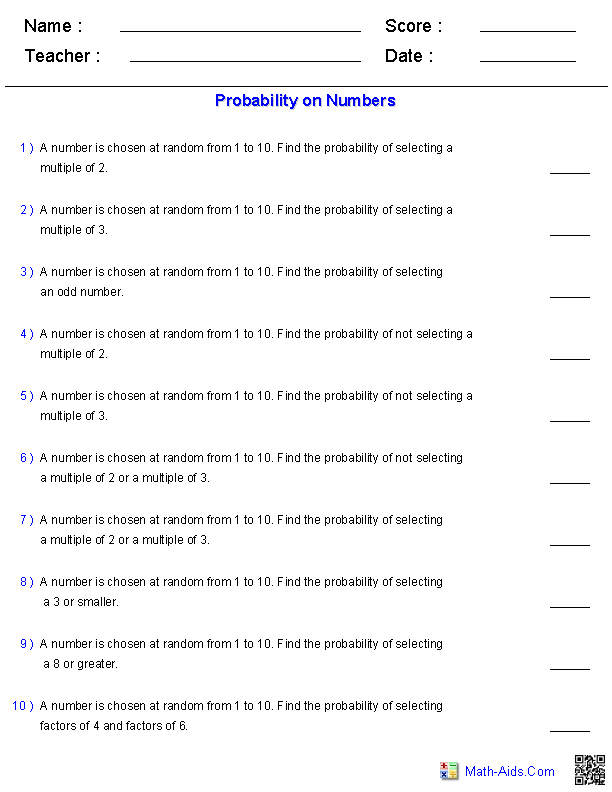 Probability Worksheets 7th Grade Math