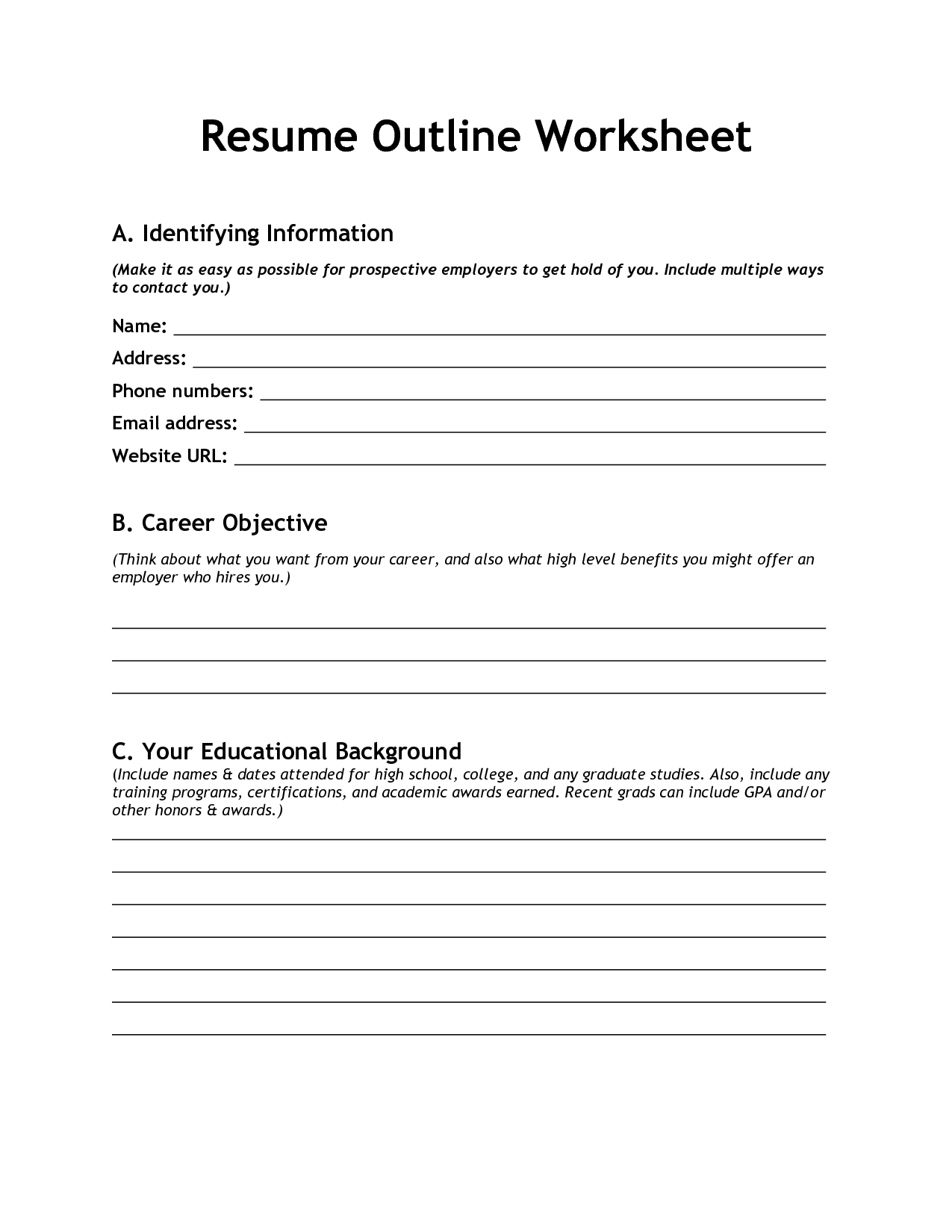 10 Blank Resume Template Worksheet /