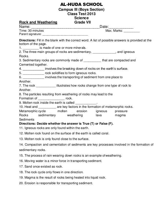 Rock Cycle Worksheet 7th Grade