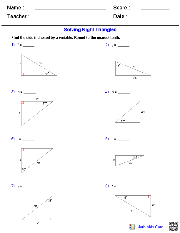 Special Right Triangles Worksheet Answers