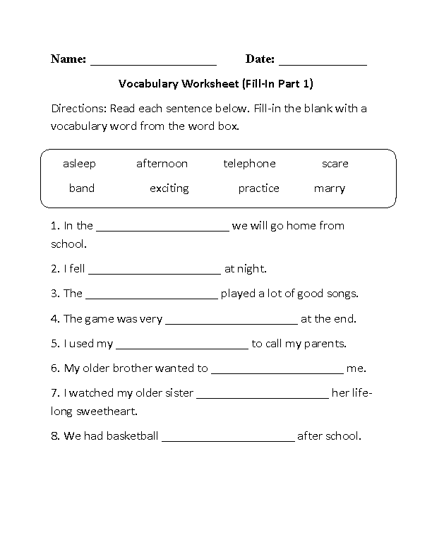 Vocabulary Worksheets