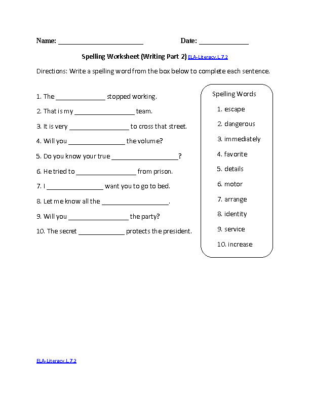 Printable Grammar Worksheets Grade 7