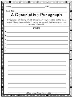 Descriptive Paragraph Graphic Organizer