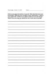 Descriptive Paragraph Worksheet