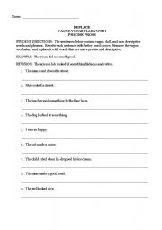 Descriptive Sentence Worksheet