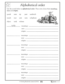 Dictionary Alphabetical Order Worksheet