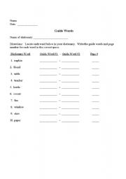 Dictionary Guide Words Practice Worksheets