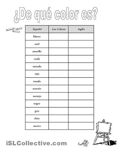 Free Printable Spanish Color Worksheets