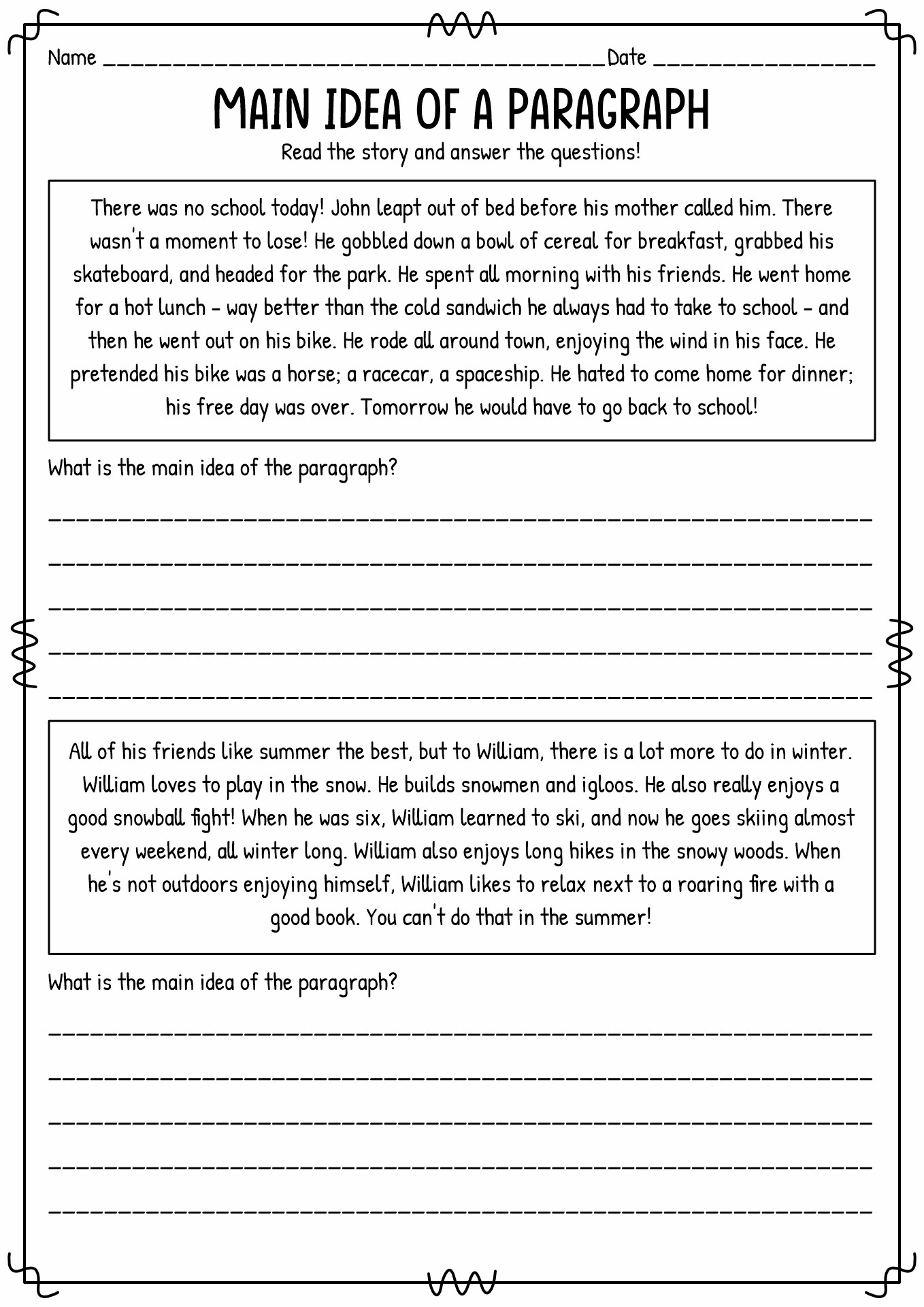 Main Idea 3rd Grade Worksheets