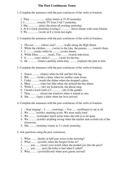 Past Continuous Tense Worksheet