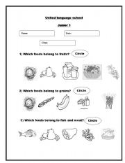 Printable Food Groups Worksheets