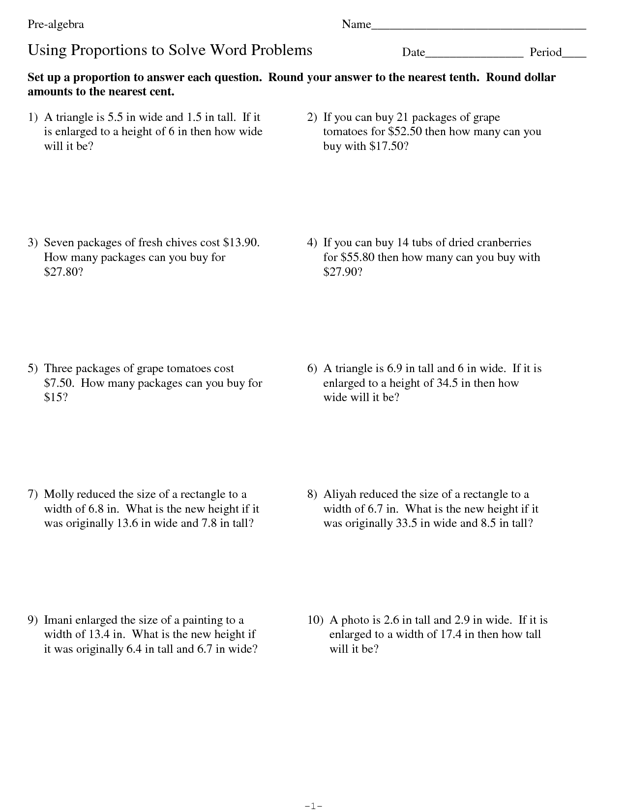 problem solving with ratio worksheet