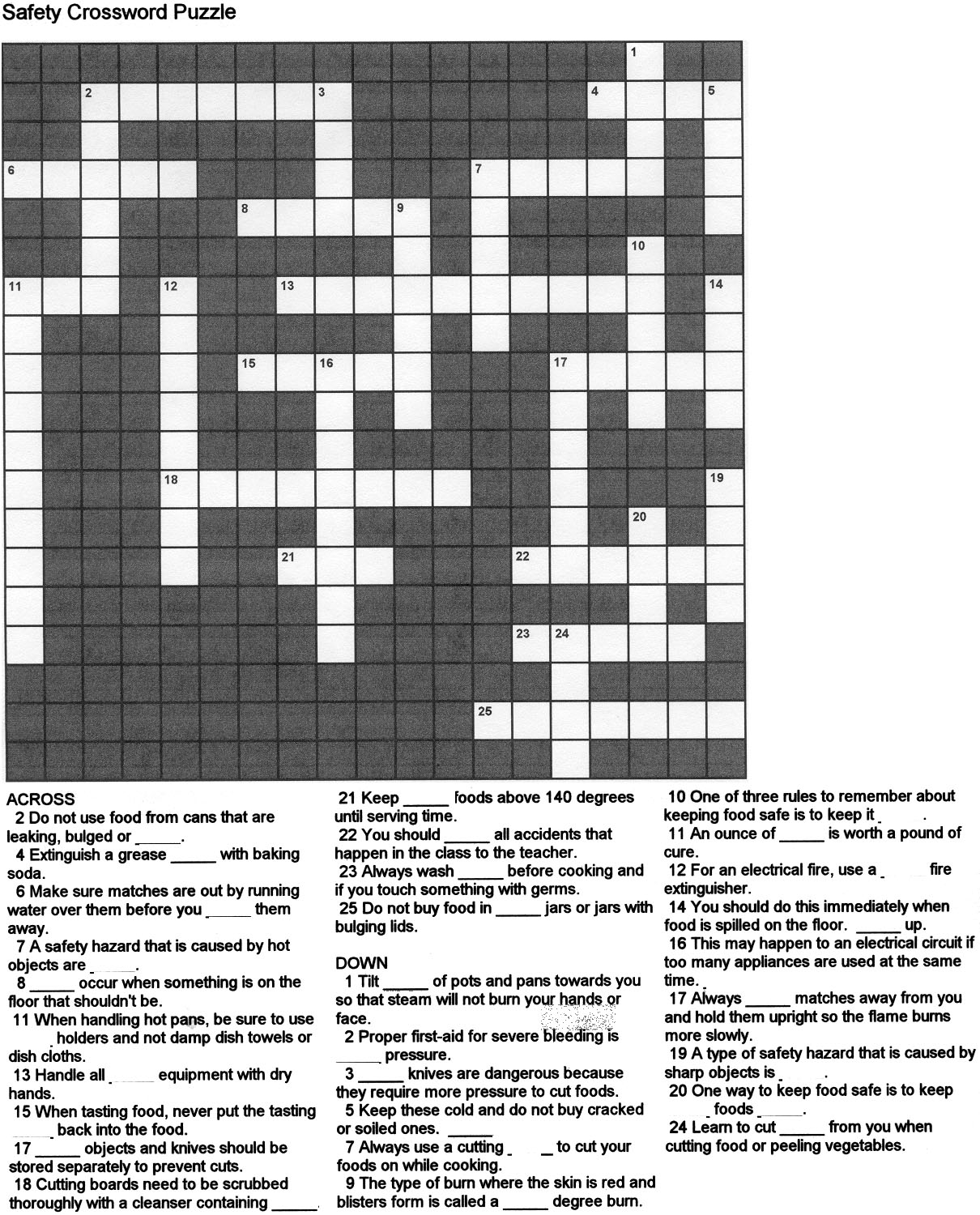 Safety Crossword Puzzles