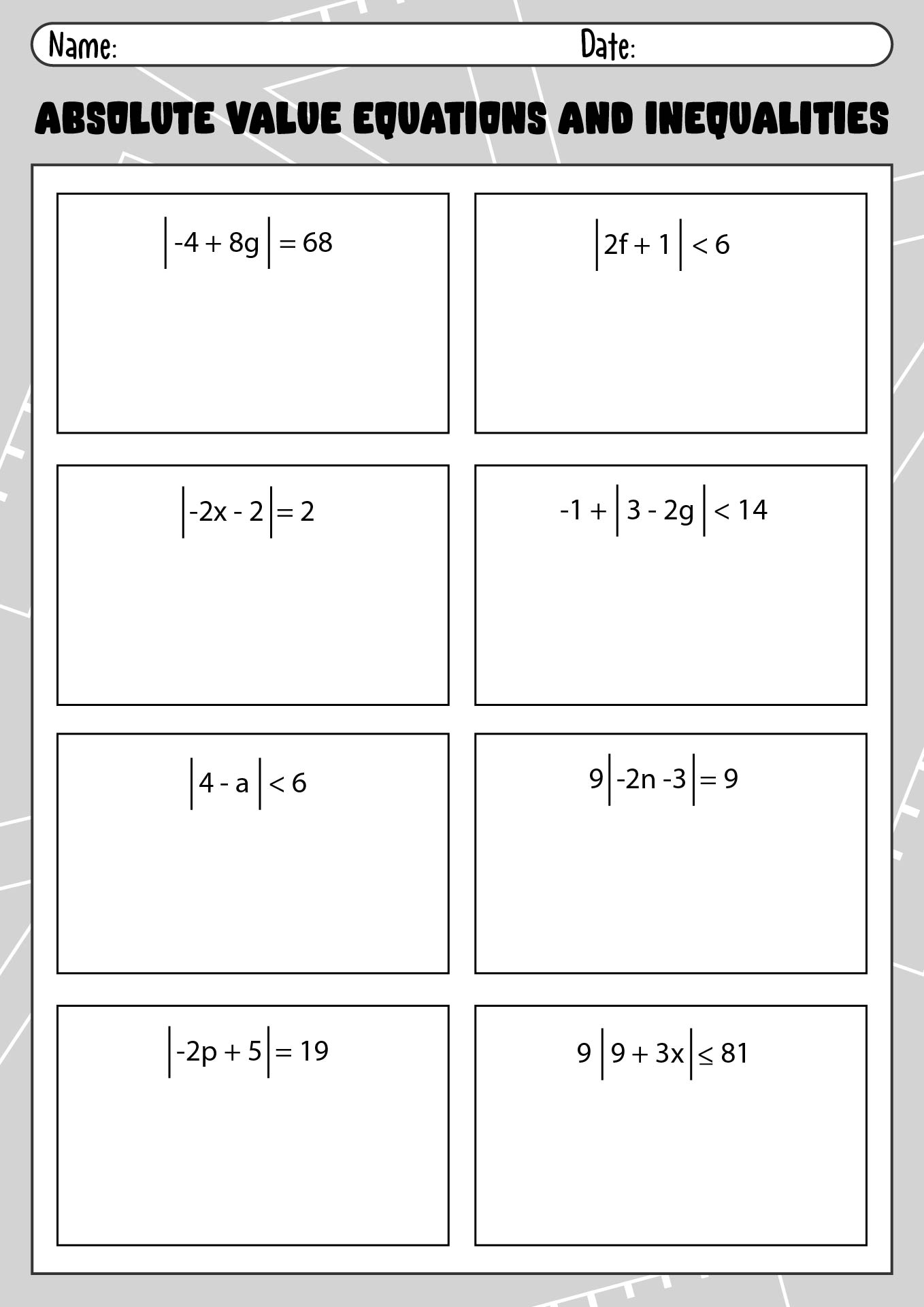 Solving Equations and Inequalities Worksheet