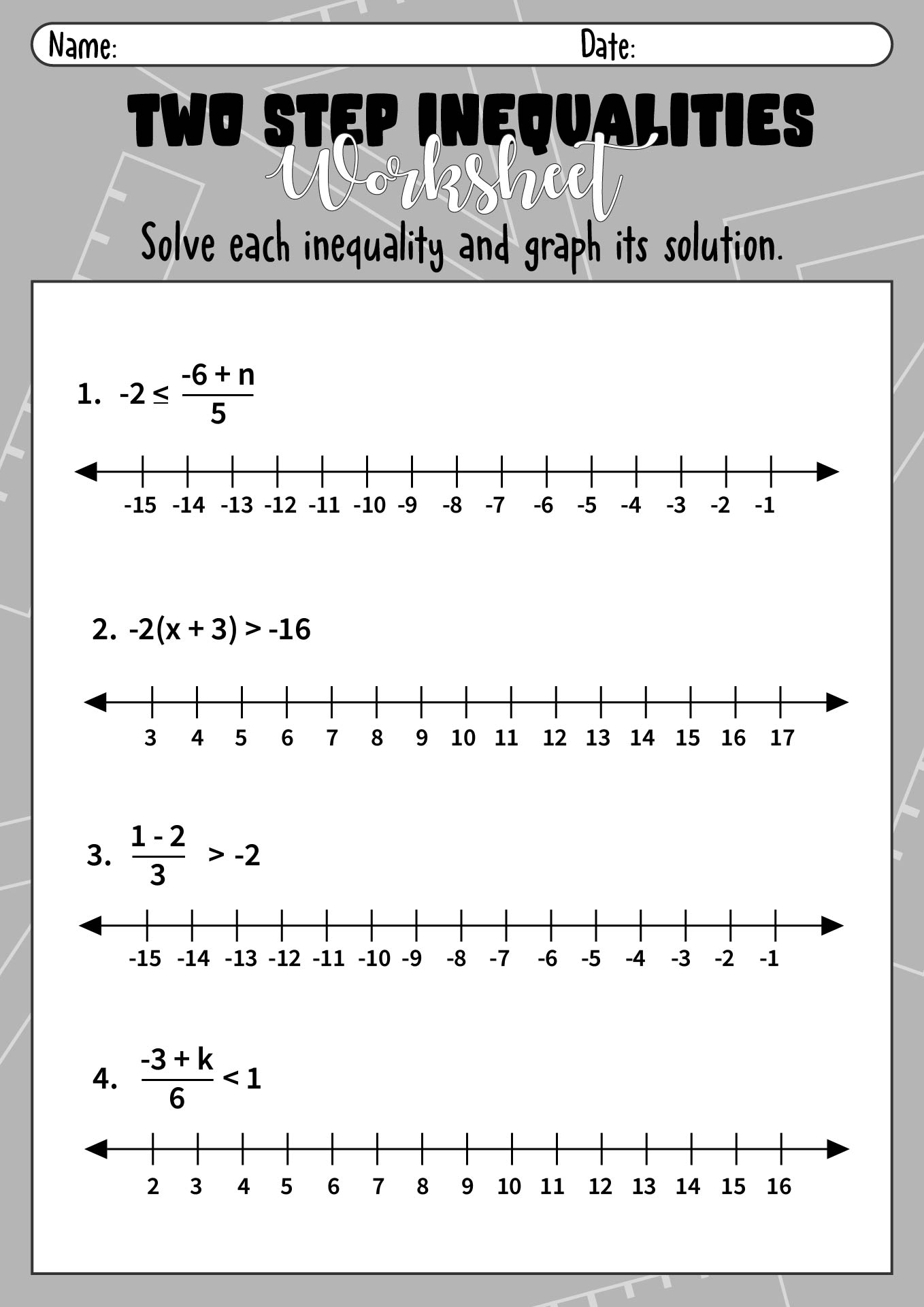 Two-Step Inequalities Worksheets